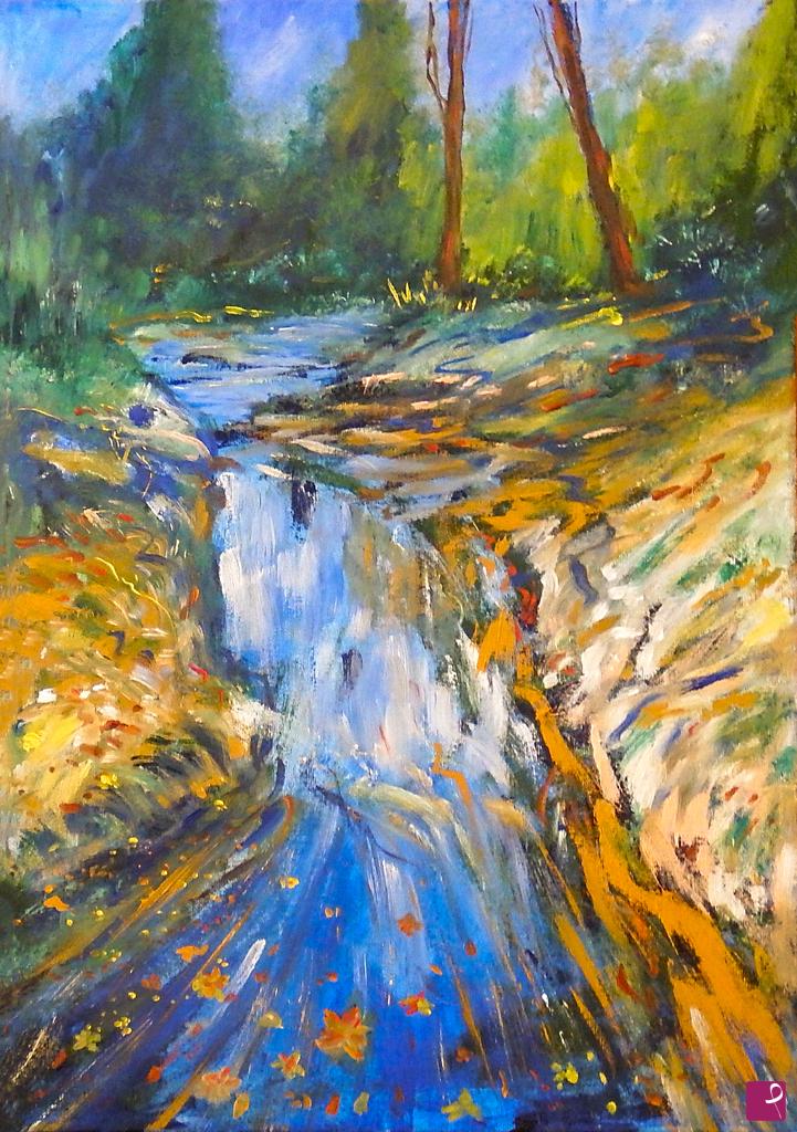 quadri in vendita online - Torrente nel bosco