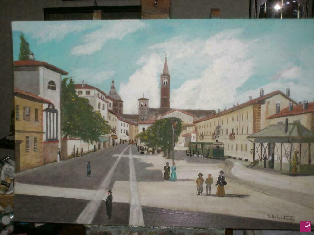 quadri in vendita online - tram in piazza petrarca a pavia