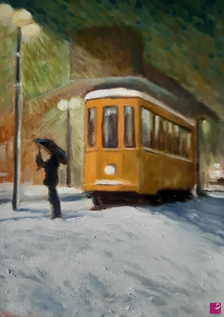 quadri in vendita online - Tram nella neve