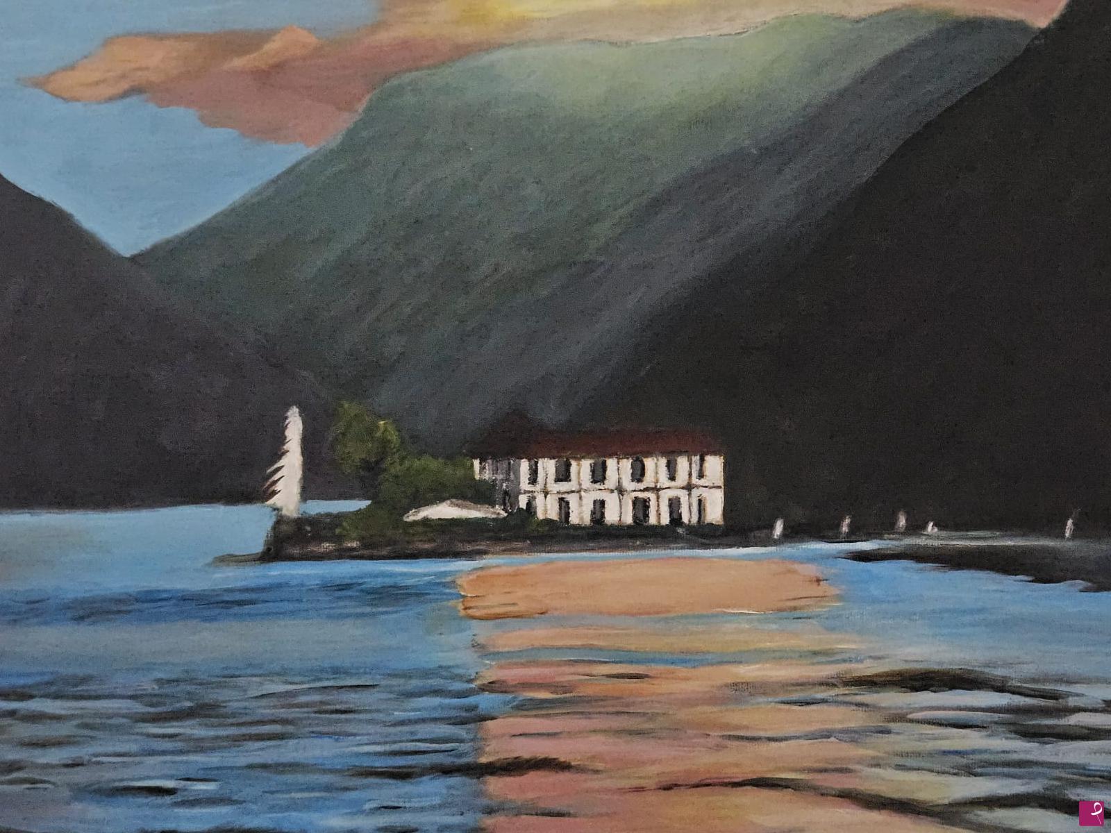 quadri in vendita online - Tramonto a Como