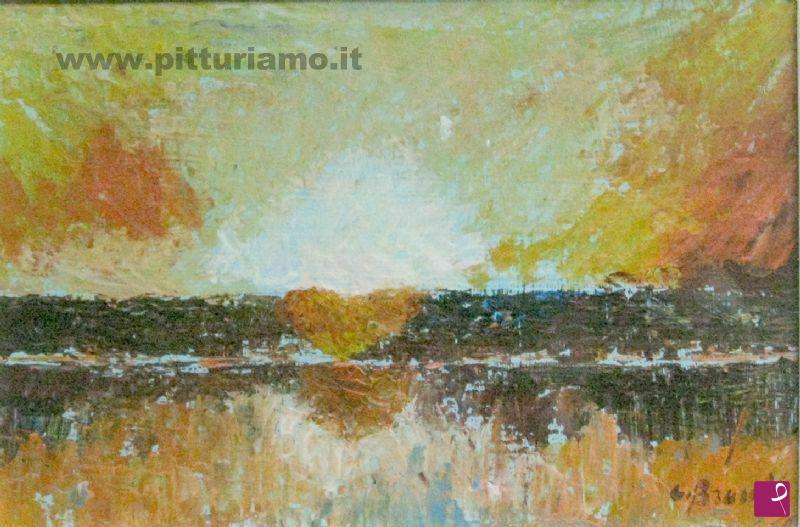 quadri in vendita online - tramonto autunnale su langa del fiume sesia