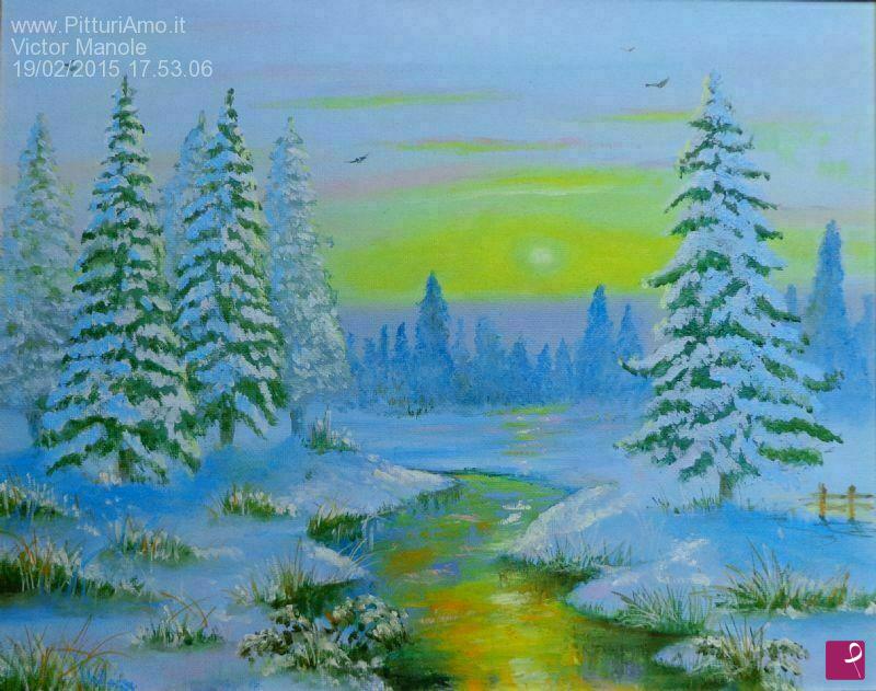 quadri in vendita online - Tramonto invernale