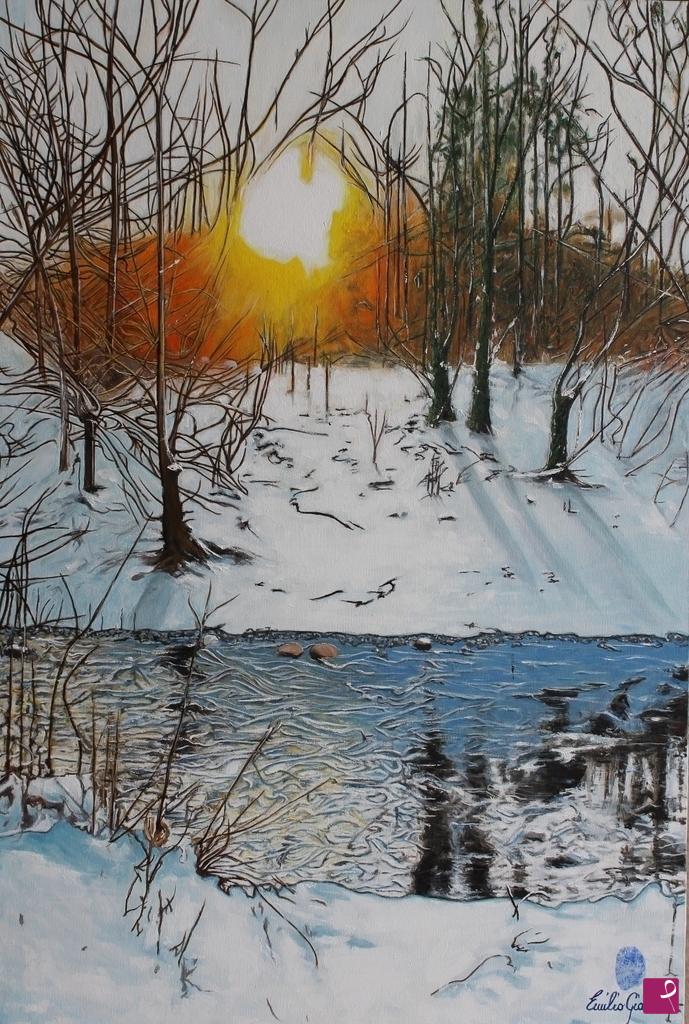 quadri in vendita online - Tramonto invernale sulla Molgora