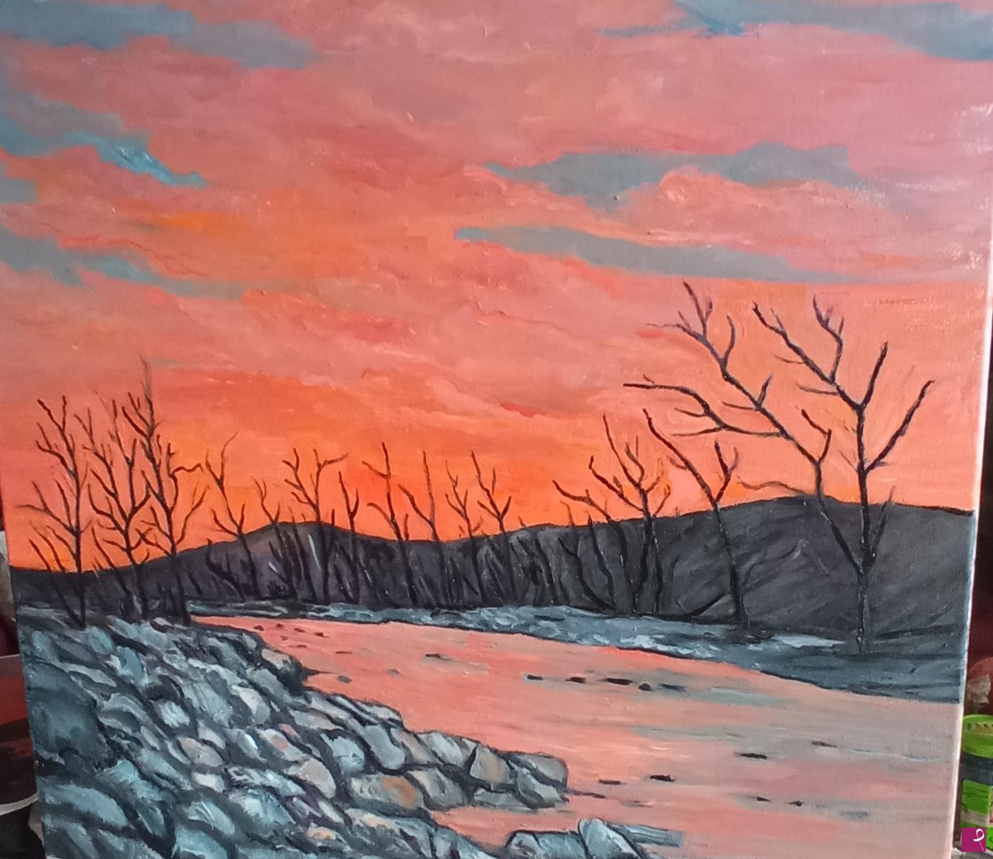 quadri in vendita online - Tramonto sul fiume 