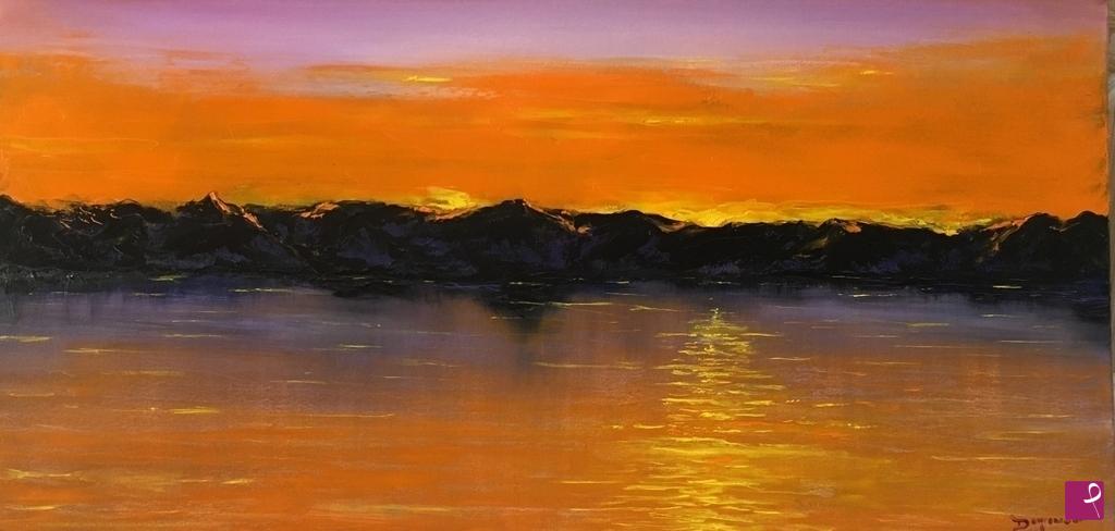 quadri in vendita online - Tramonto sul lago 