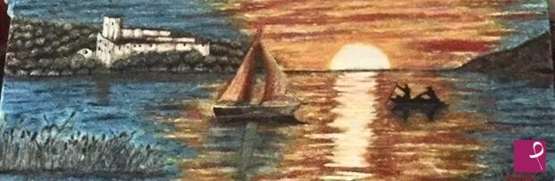 quadri in vendita online - Tramonto  sul lago