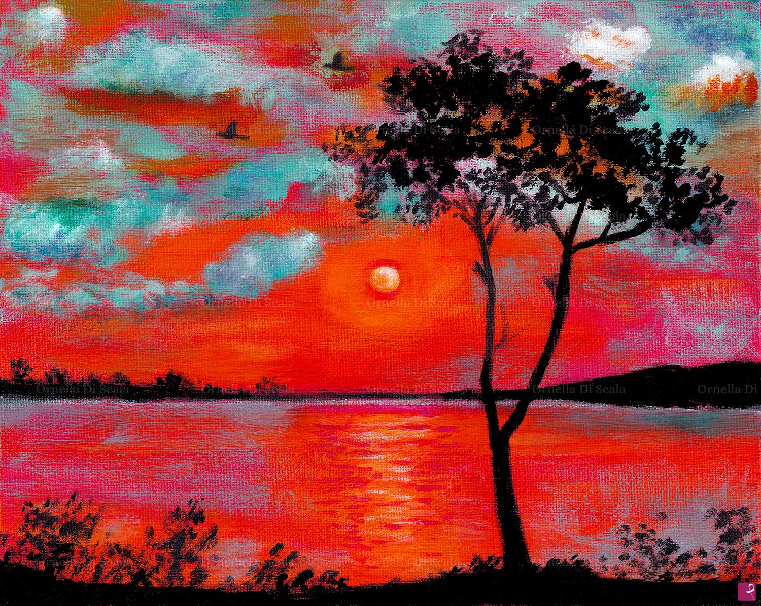 quadri in vendita online - Tramonto sul mare