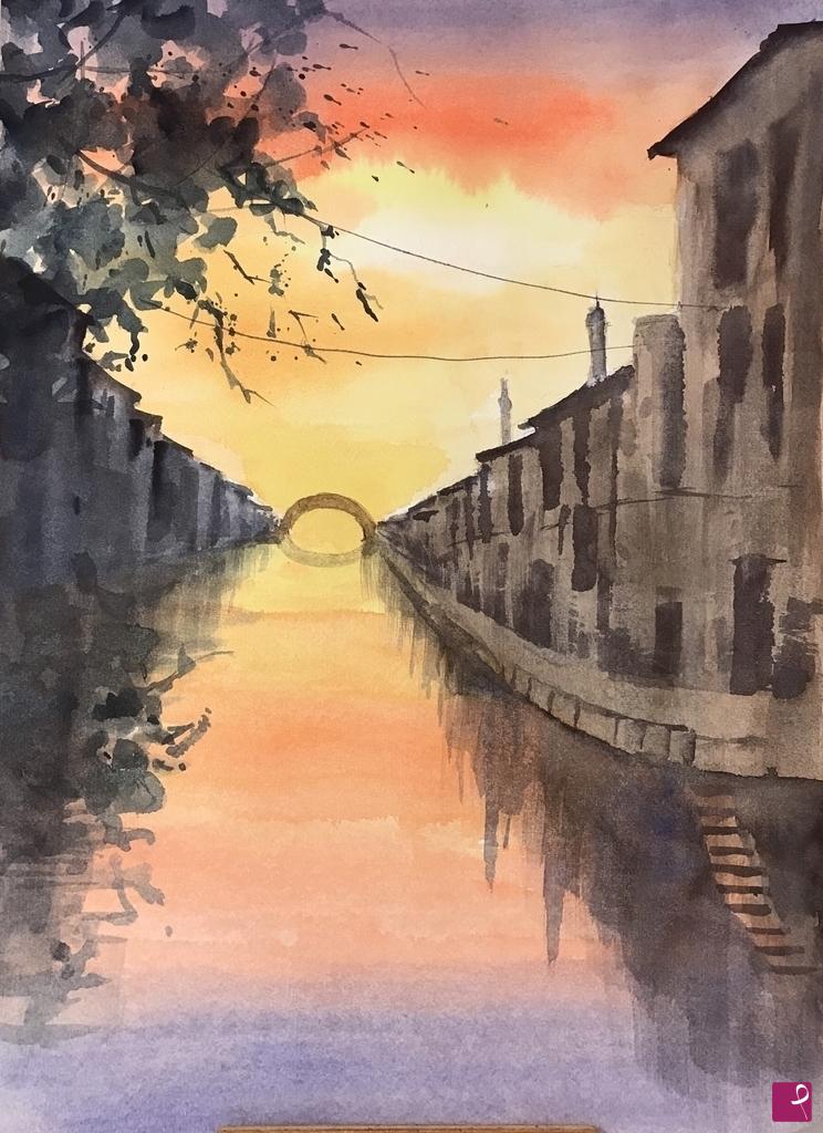 quadri in vendita online - Tramonto sul naviglio