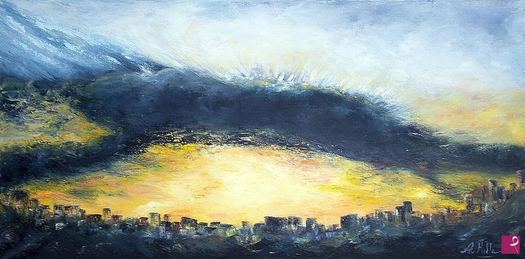 quadri in vendita online - Tramonto sulla città