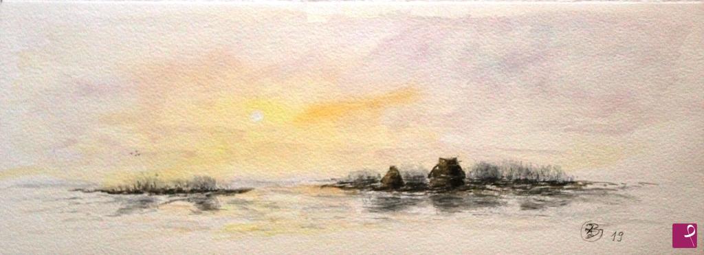 quadri in vendita online - Tramonto sulla laguna di Grado