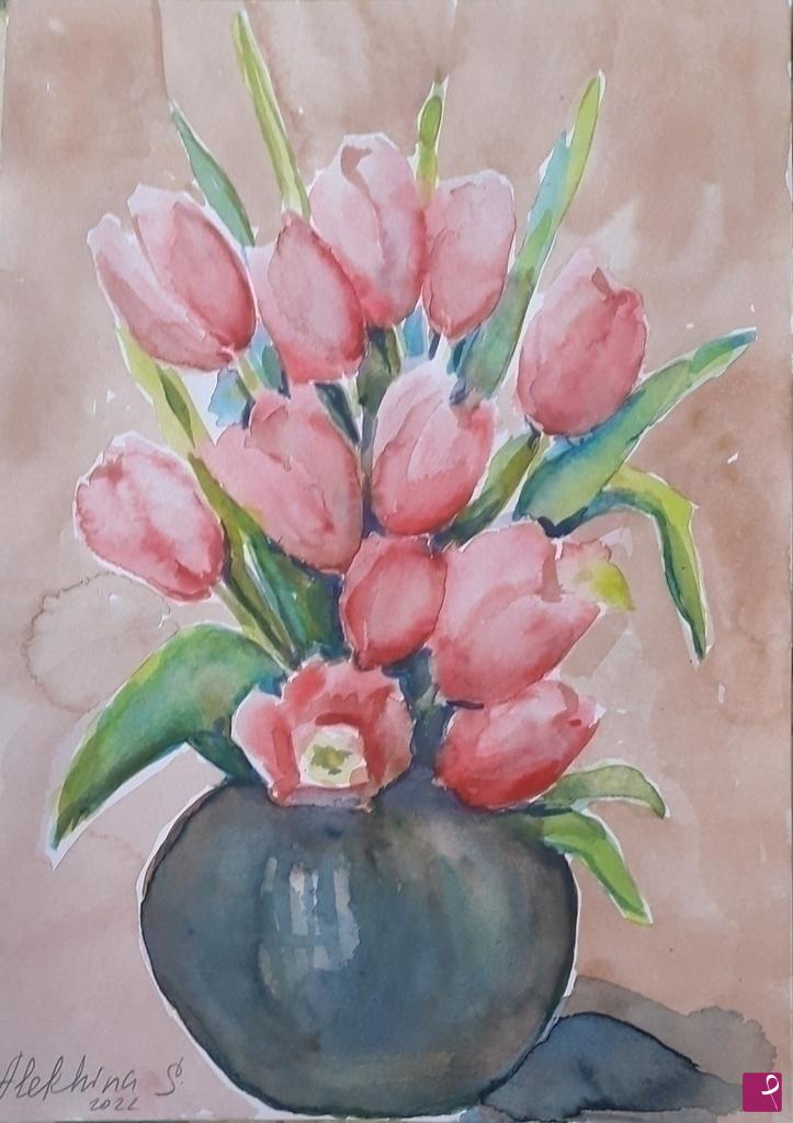quadri in vendita online - Tulipani in vaso 