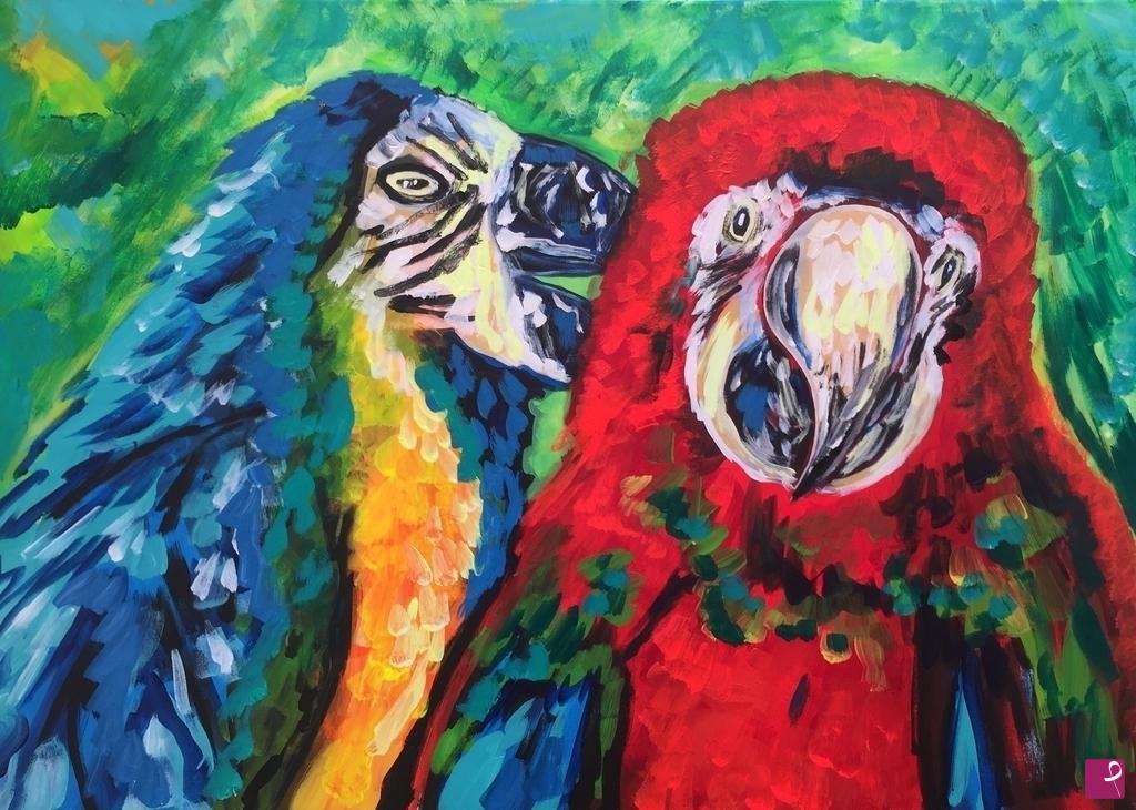 quadri in vendita online - two parrots talk to each other