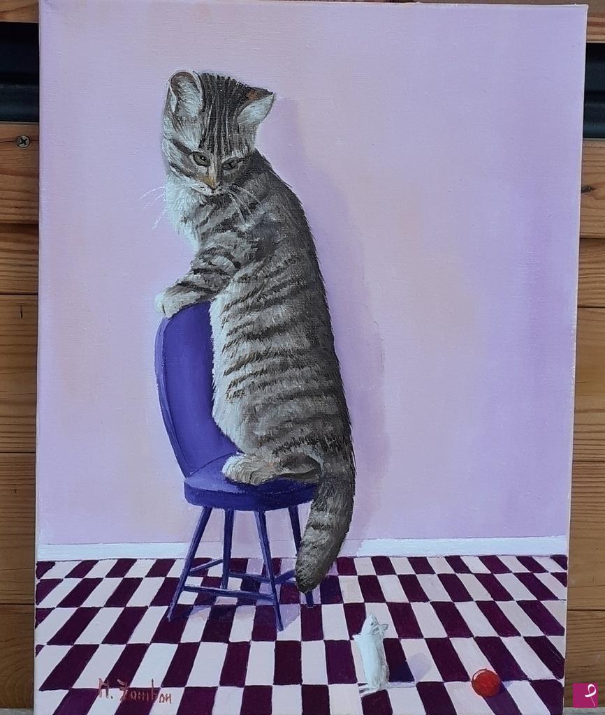 quadri in vendita online - Un gatto coraggioso...