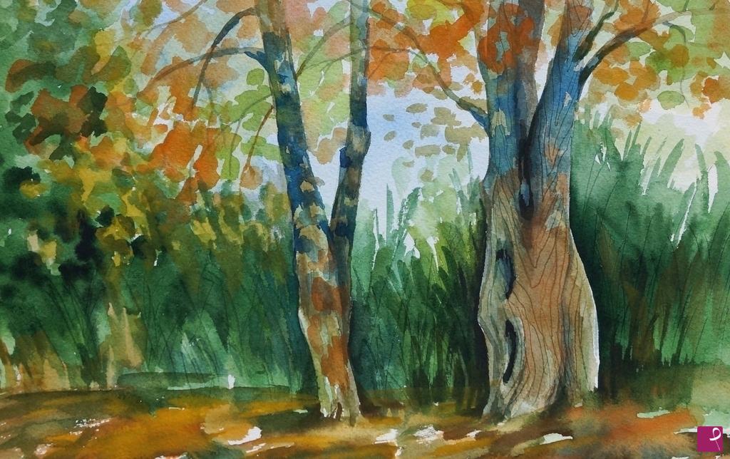 quadri in vendita online - UN PAESAGGIO d'autunno ad acquerello