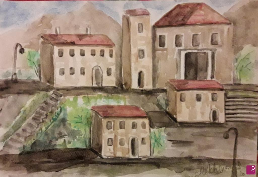 quadri in vendita online - Un paese di montagna