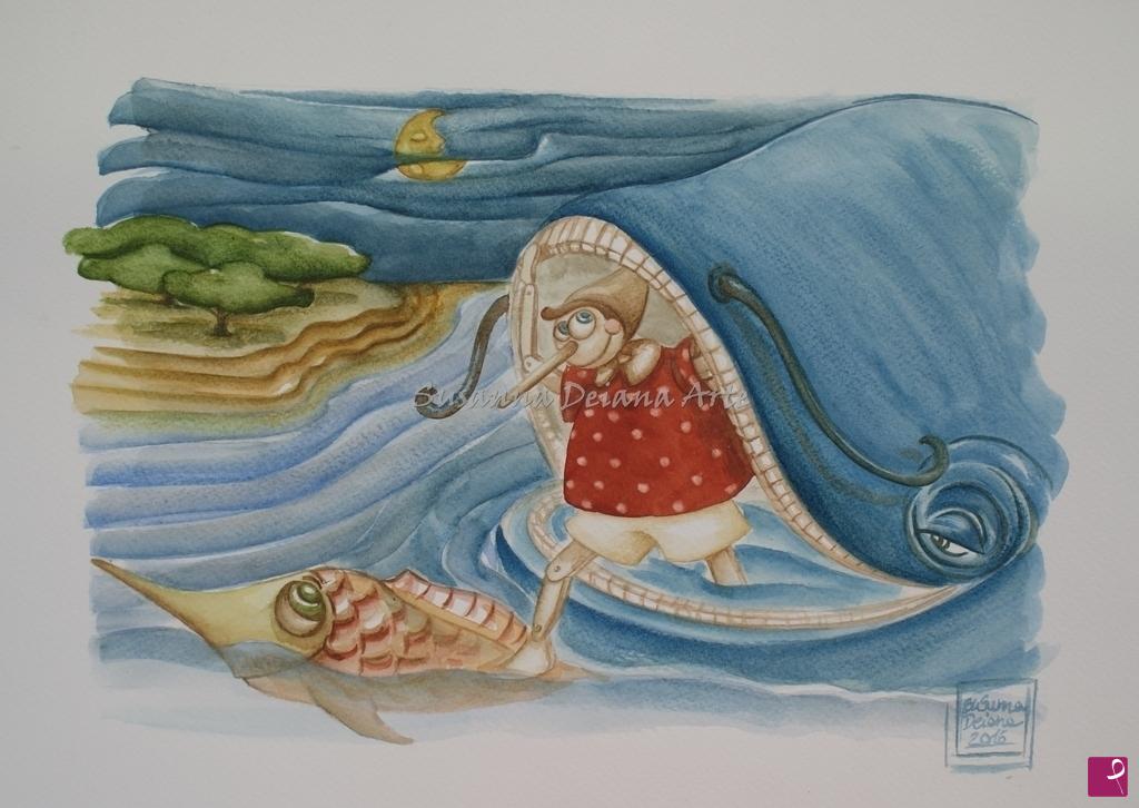 quadri in vendita online - Un Pinocchio, la Balena e il pesce 