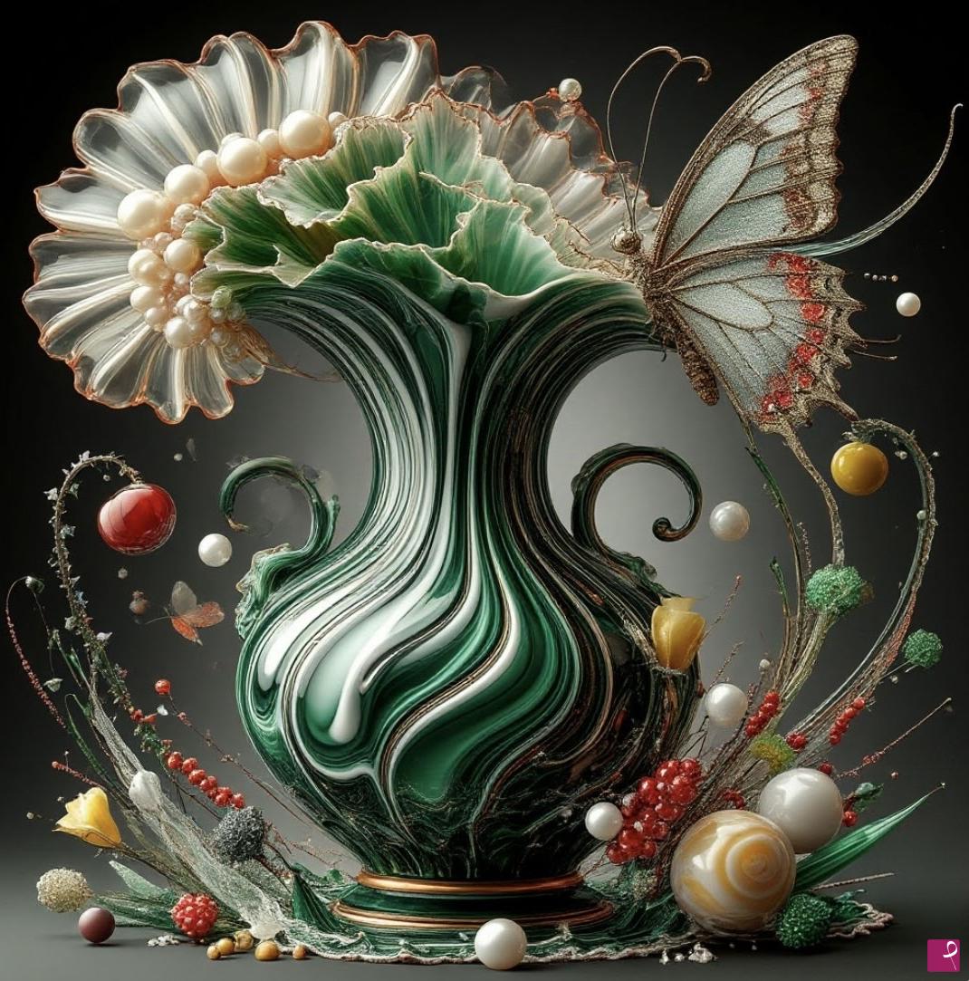 quadri in vendita online - Vase, flowers, butterfly