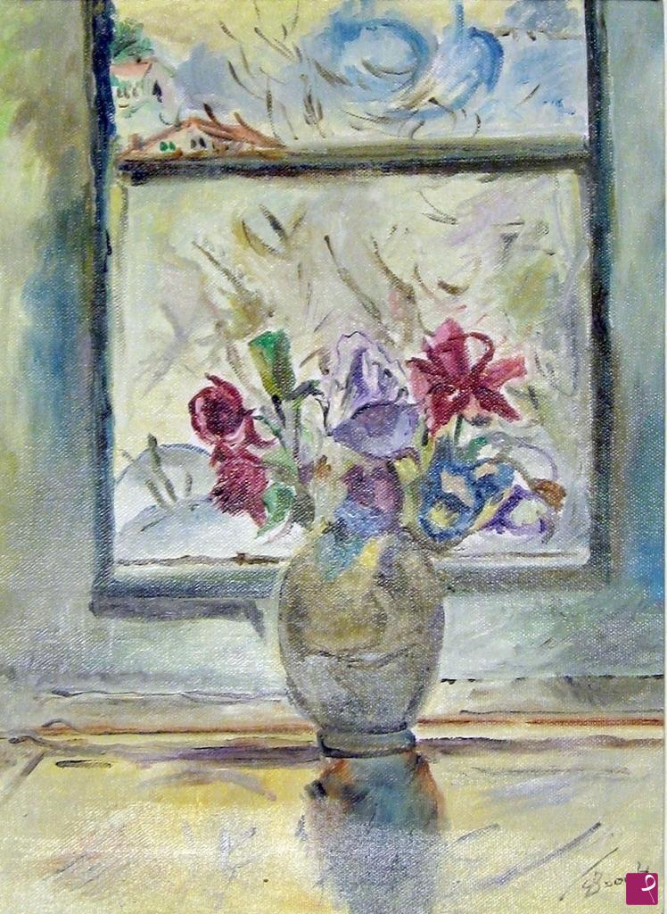 quadri in vendita online - vaso con fiori e finestra