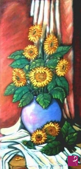 quadri in vendita online - Vaso con girasoli