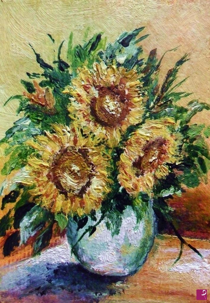 quadri in vendita online - Vaso con girasoli