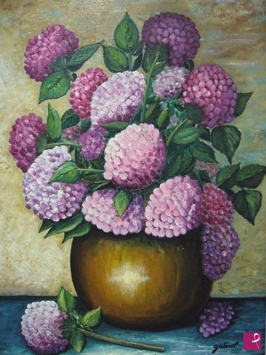 quadri in vendita online - VASO CON ORTENSIE