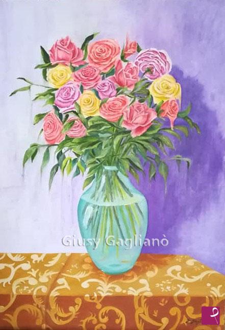 quadri in vendita online - "Vaso con rose" 