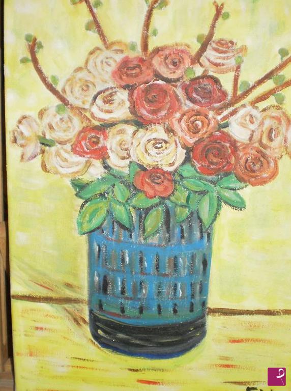 quadri in vendita online - Vaso con rose
