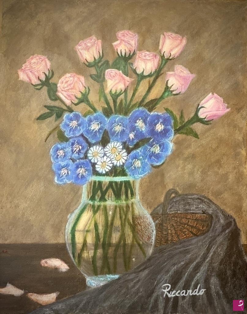 quadri in vendita online - Vaso di rose