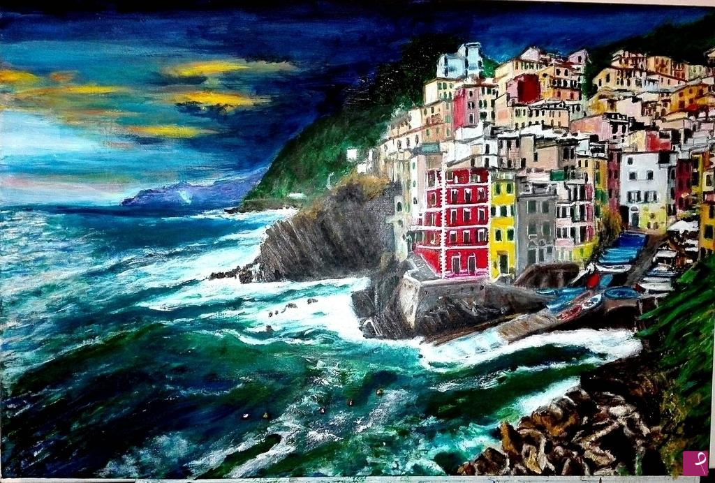 quadri in vendita online - Veduta di Riomaggiore