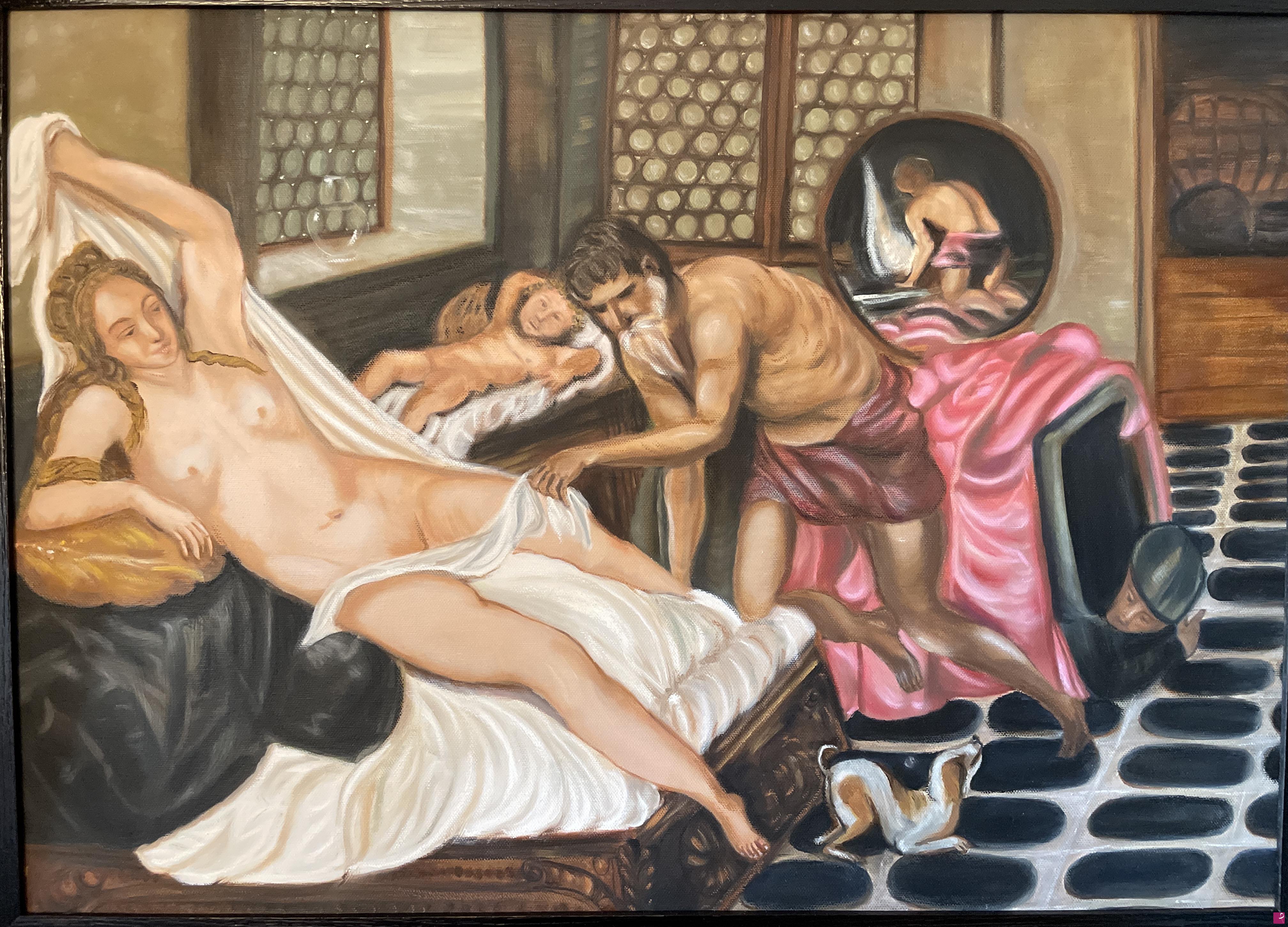 quadri in vendita online - Venere, Vulcano e Cupido (omaggio a Tintoretto ) 