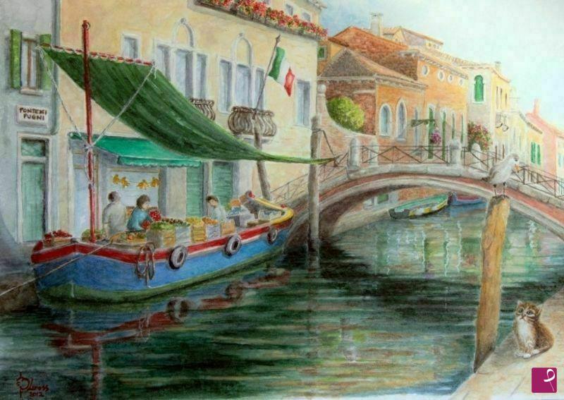 quadri in vendita online - Venezia: il gabbiano e il gatto