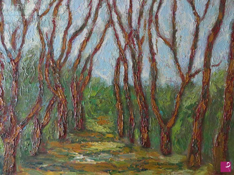 quadri in vendita online - Viale con alberi spogli