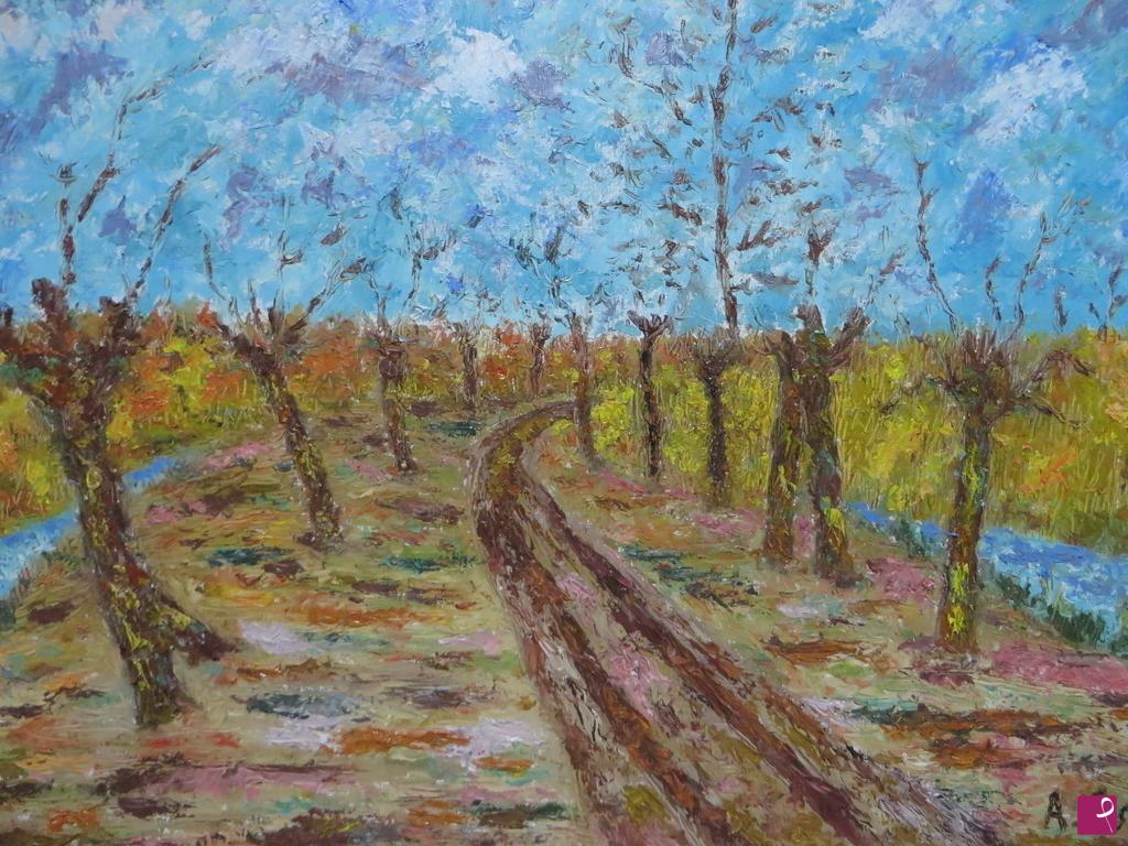 quadri in vendita online - Viale con alberi spogli