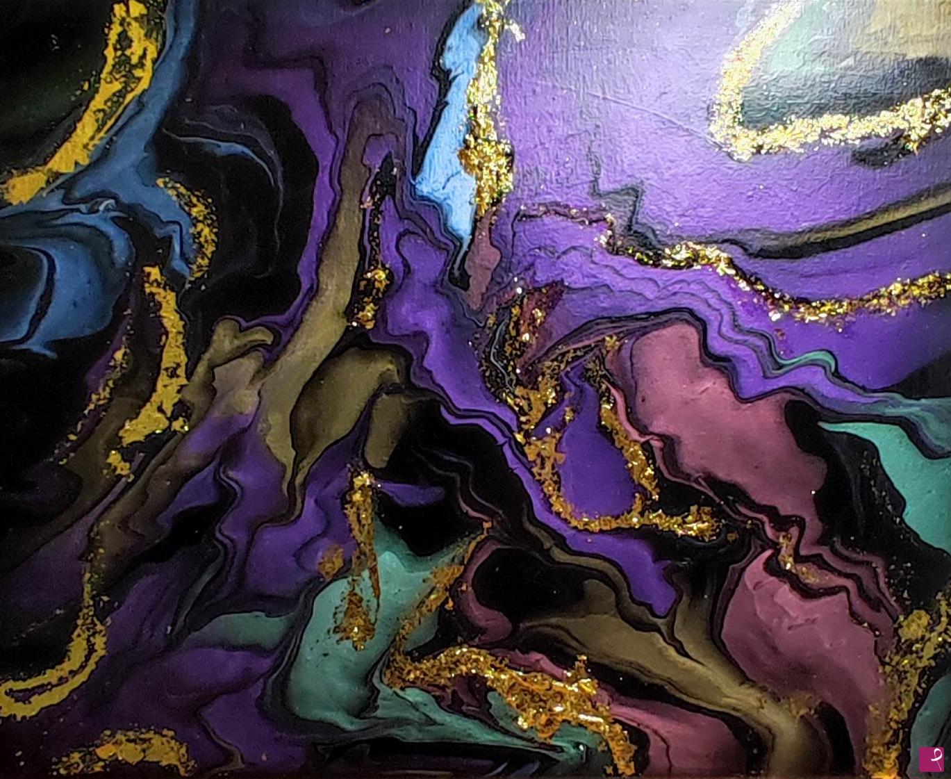 quadri in vendita online - "Viola" fluid art e oro tela 50x40 colori acrilici