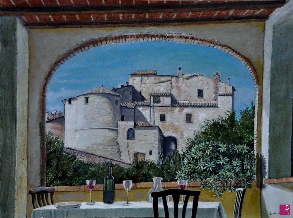 quadri in vendita online - Vista su borgo