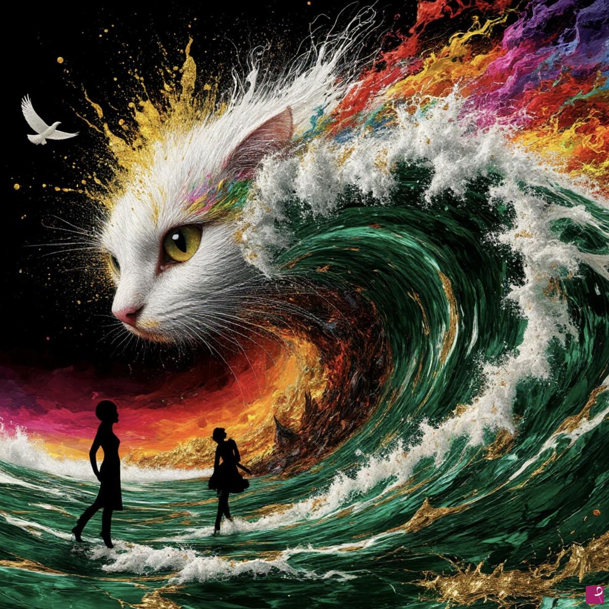 quadri in vendita online - Wave cat