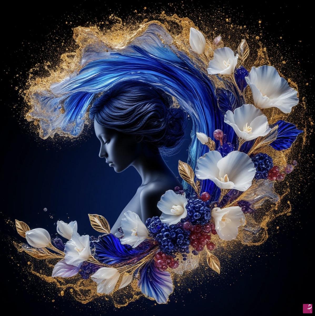 quadri in vendita online - Wave flowers and girl 