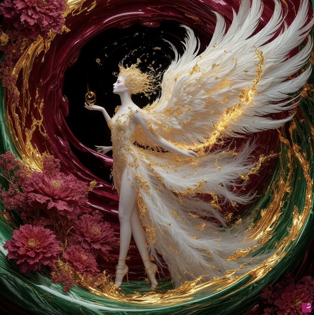 quadri in vendita online - White Angel, gold, flowers 