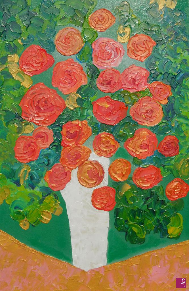 quadri in vendita online - White vase of roses - 327