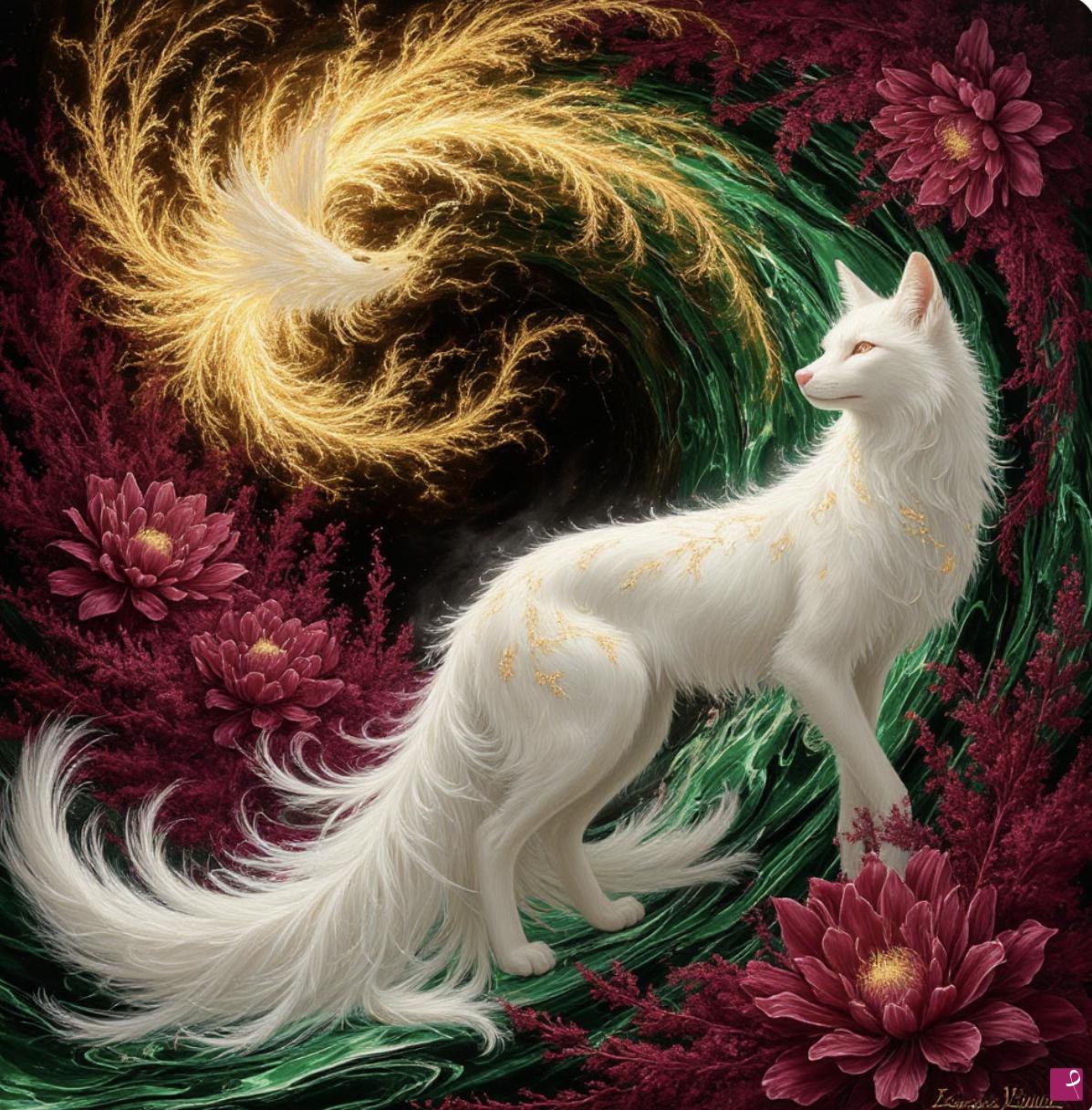quadri in vendita online - White wolf and flowers 