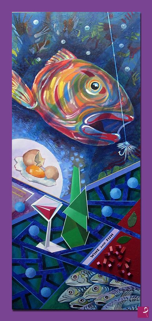 quadri in vendita online - Wine and fish