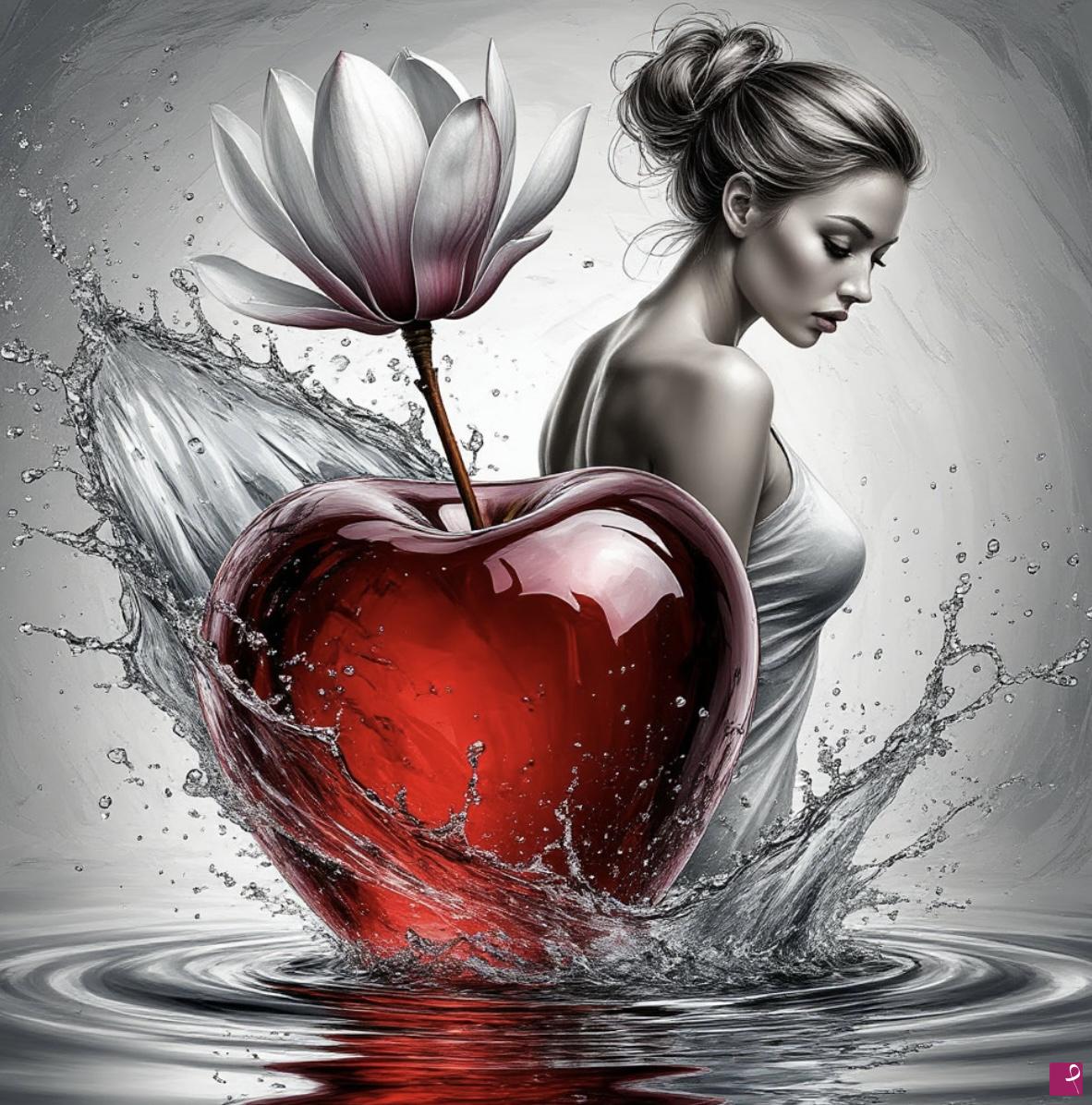 quadri in vendita online - Woman and red apple 