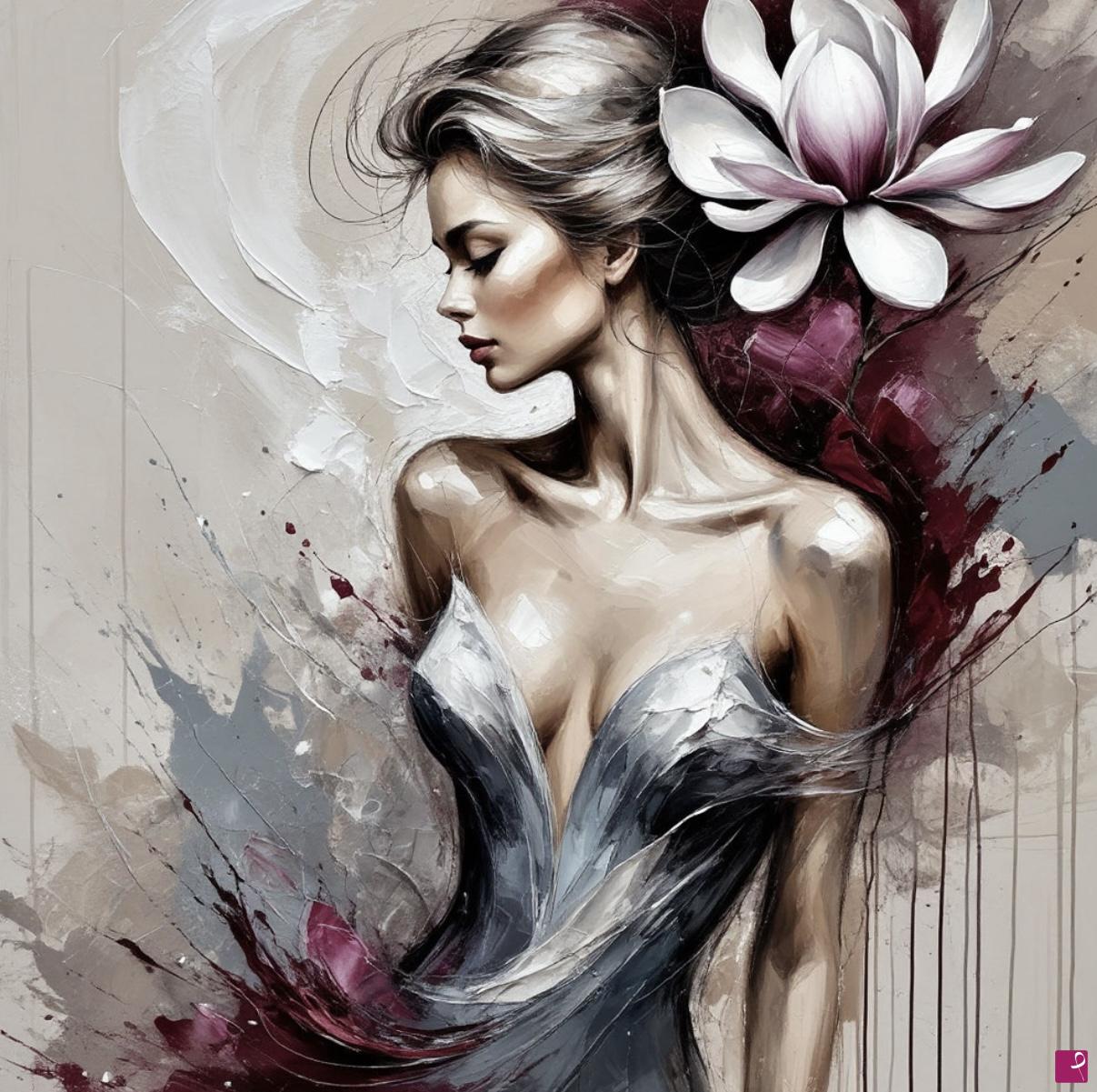 quadri in vendita online - Woman and white flower 2