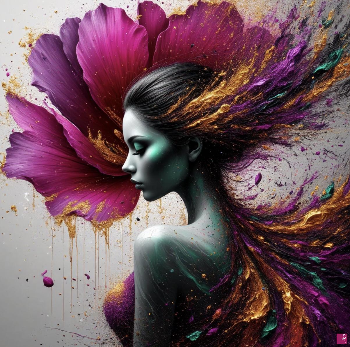 quadri in vendita online - Woman colour flower art