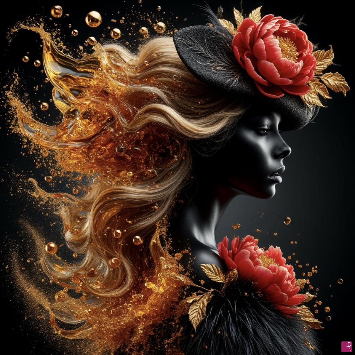 quadri in vendita online - Woman in hat with rose 
