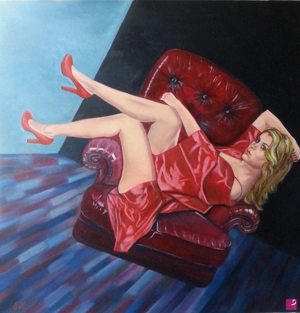 quadri in vendita online - Woman in red