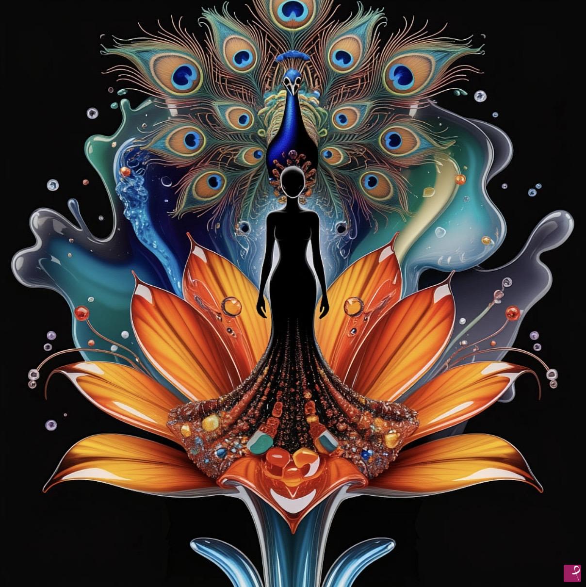 quadri in vendita online - Woman, peacock from flower 