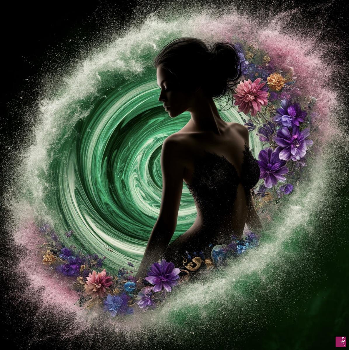 quadri in vendita online - Woman, tornado, flowers 