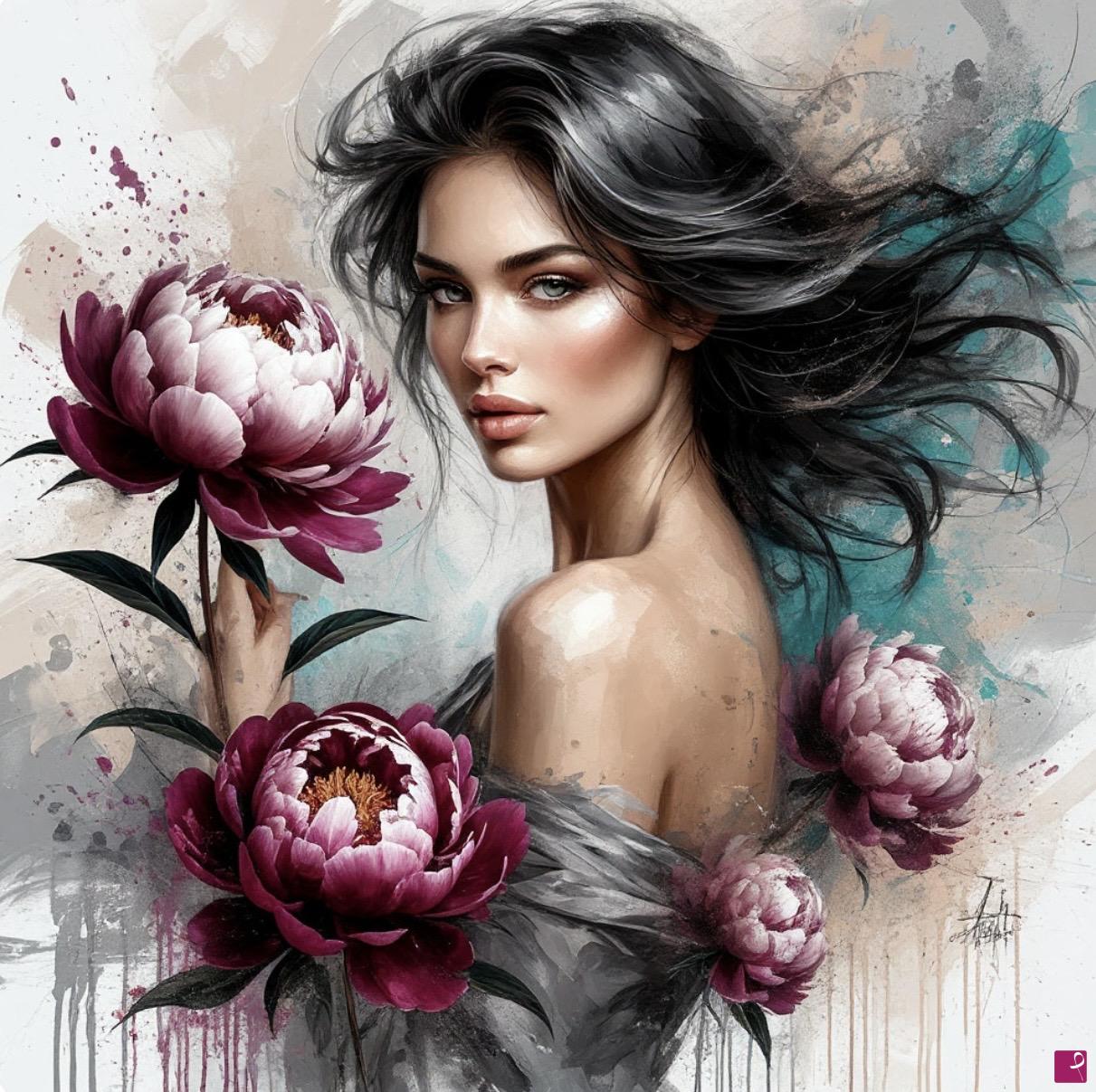 quadri in vendita online - Woman which flowers 