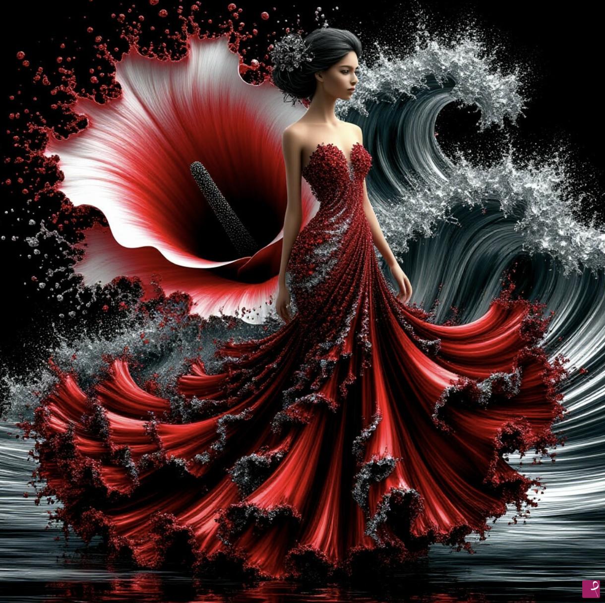 quadri in vendita online - Women and big red rose 
